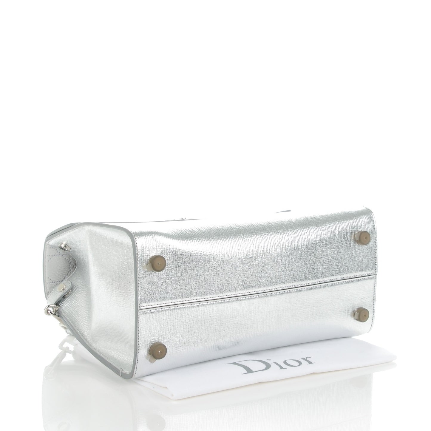 Grained Leather Medium Diorever Flap Silver