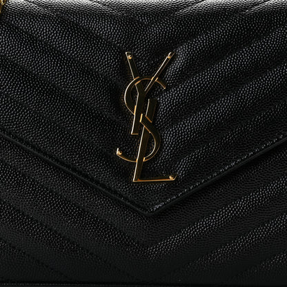 Saint Laurent Grain De Poudre Matelasse Chevron Monogram Chain Wallet Black 10 of 11