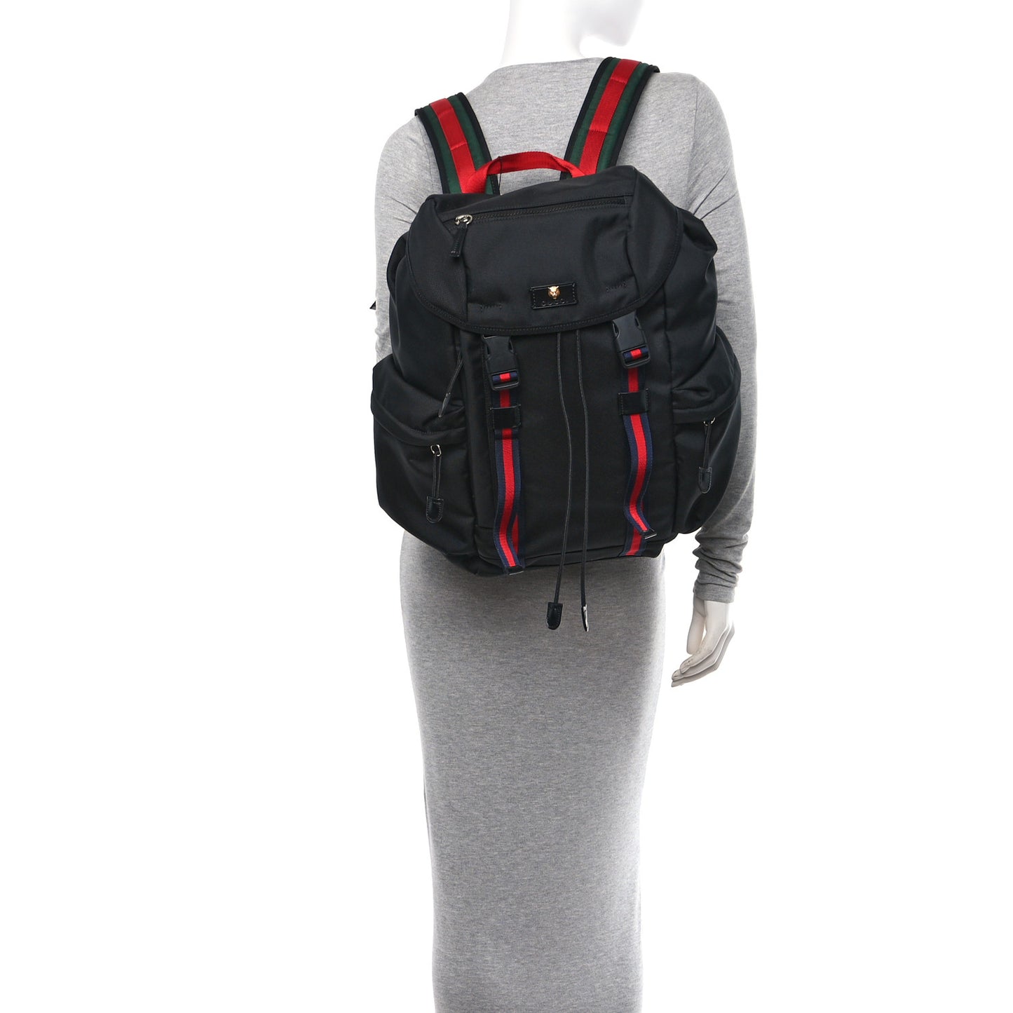 Techno Canvas Web Double Buckle Backpack Black