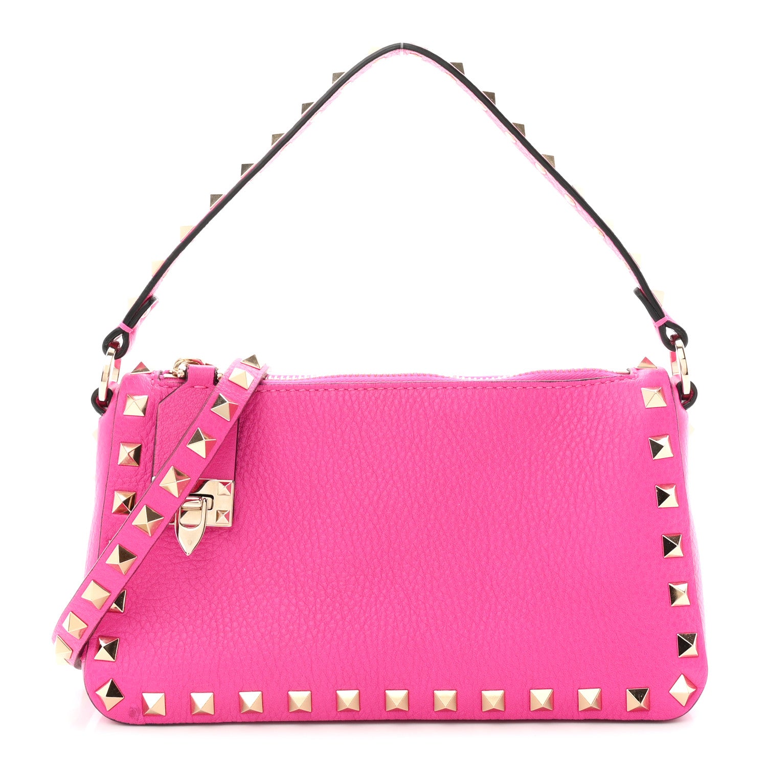 Valentino Garavani Pebbled Calfskin Small Rockstud Flip Lock Shoulder Bag Fuxia 1 of 9