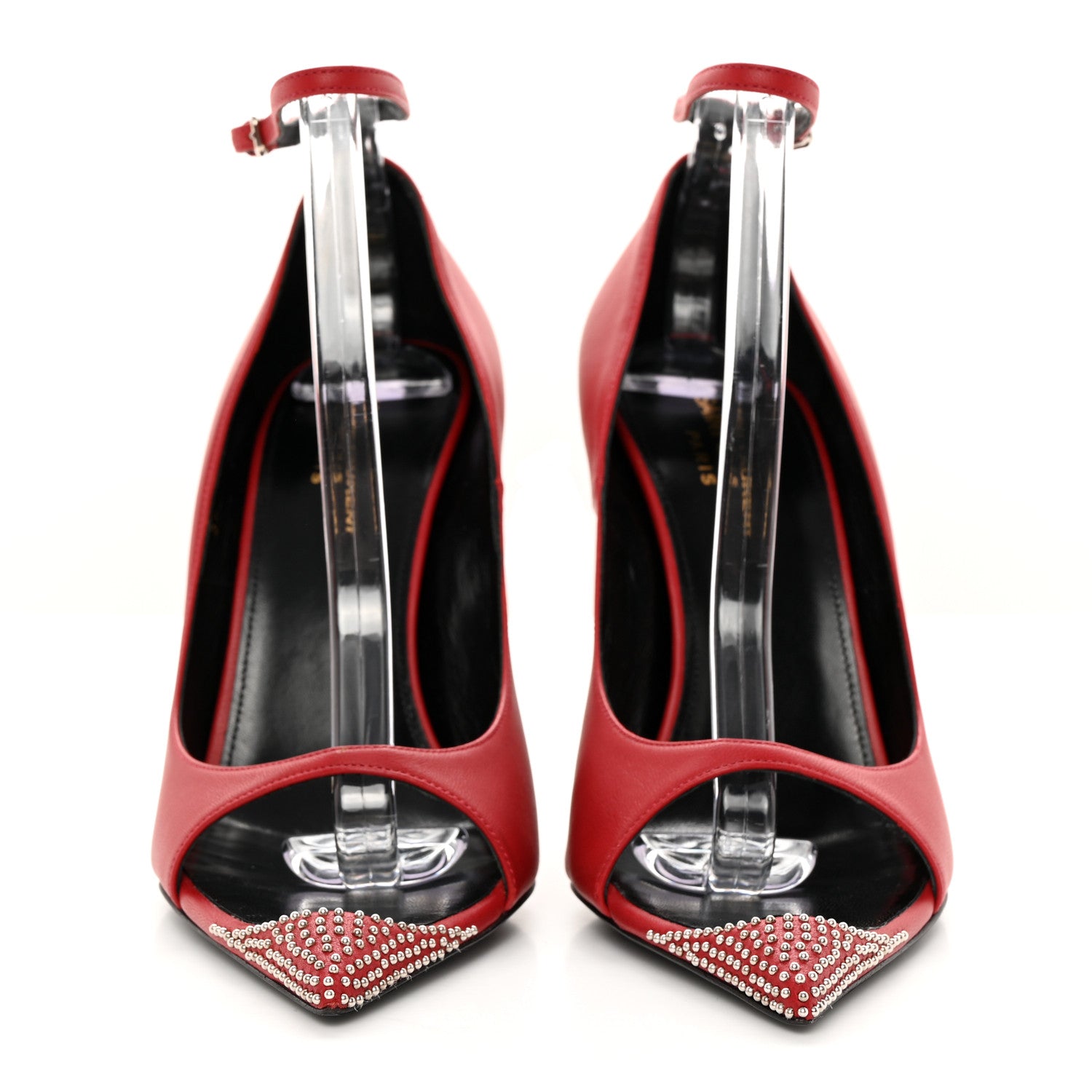 Saint Laurent Nappa Studded Palace 105 Open Toe Pumps 39 Rouge Eros 2 of 14