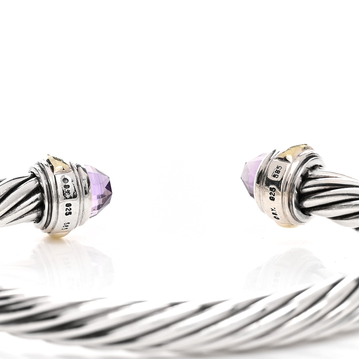 Sterling Silver 14K Yellow Gold Amethyst 7mm Cable Classics Bracelet