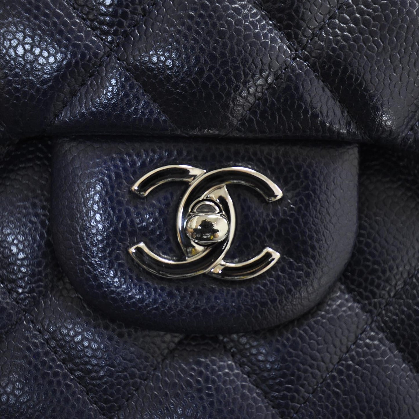 Caviar Jumbo Double Flap Navy Blue
