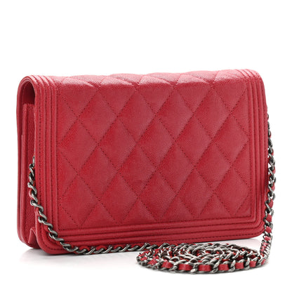 Chanel Caviar Quilted Boy Wallet On Chain WOC Red 3 of 16
