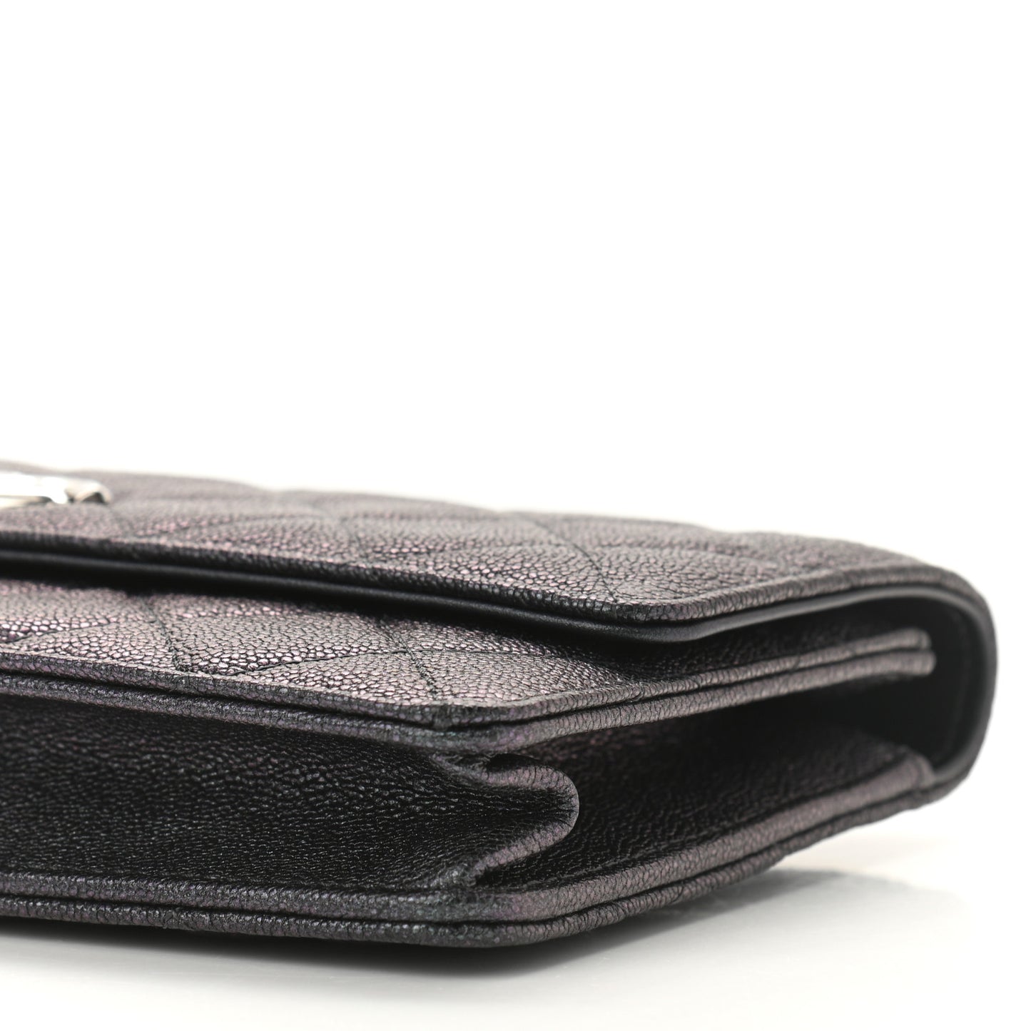 Iridescent Caviar Quilted Classic Pouch Clutch Black