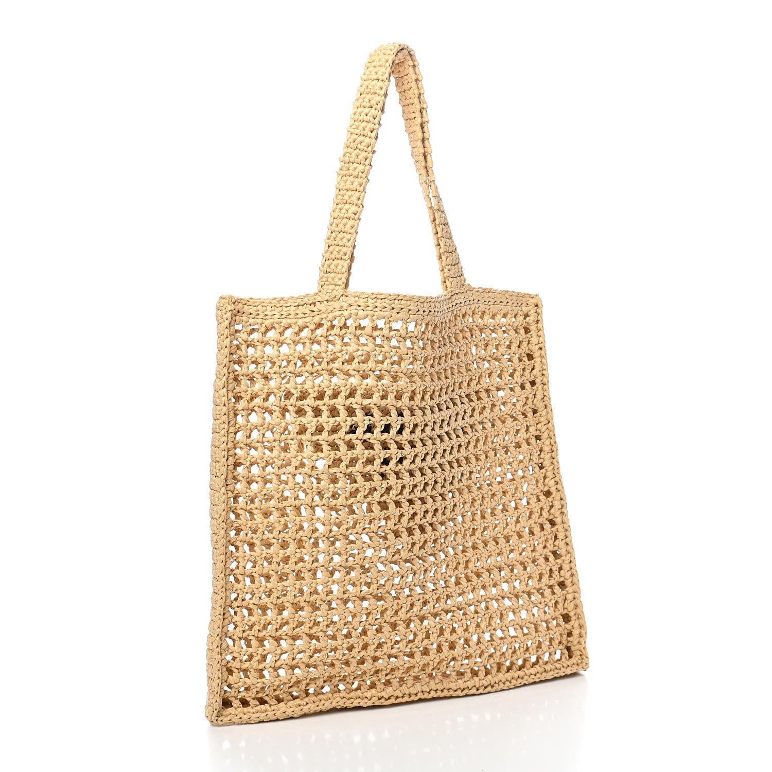 Prada Yarn Raffia Effect Crochet Logo Embroidered Tote Bag Naturale 3 of 9