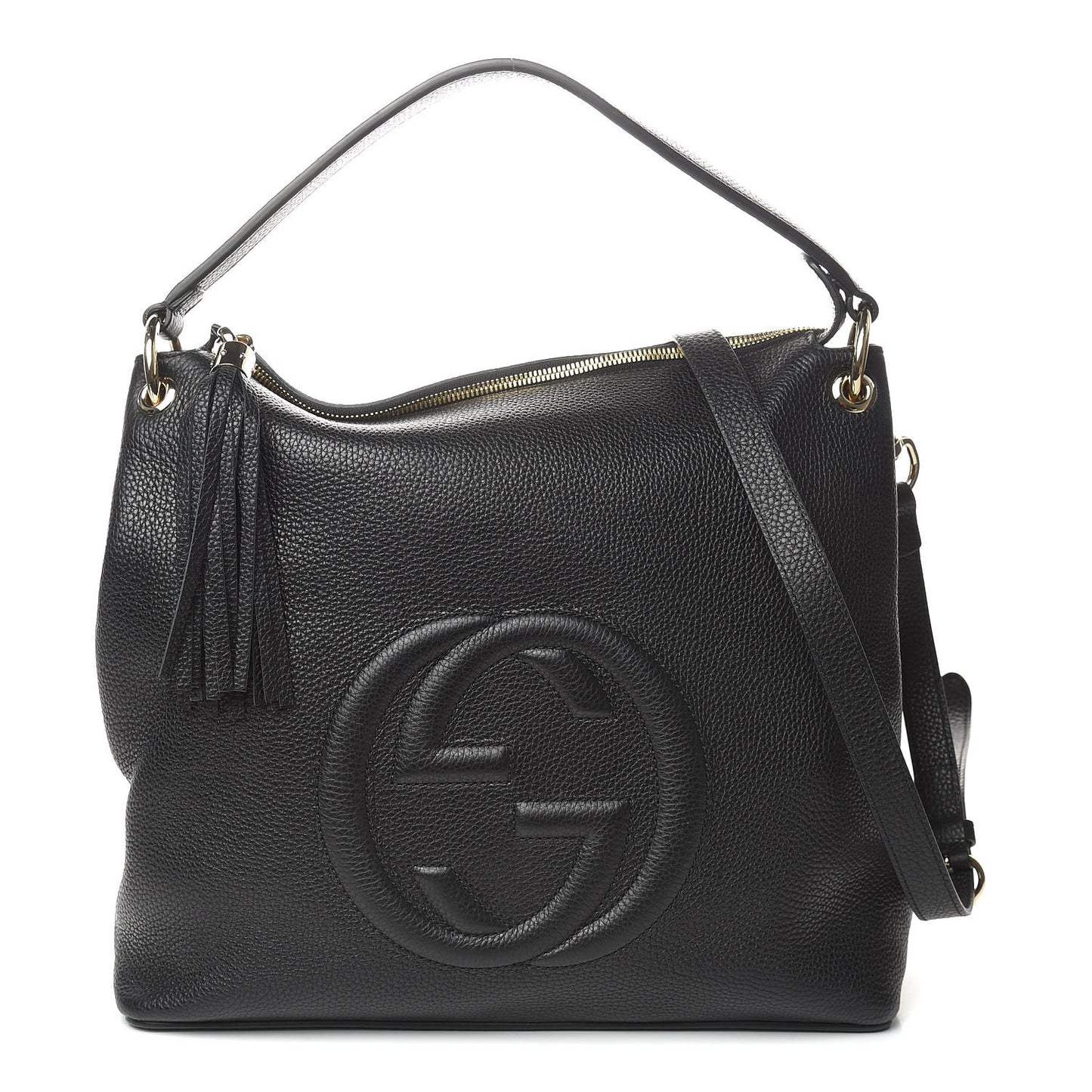 Pebbled Calfskin Large Soho Hobo Black