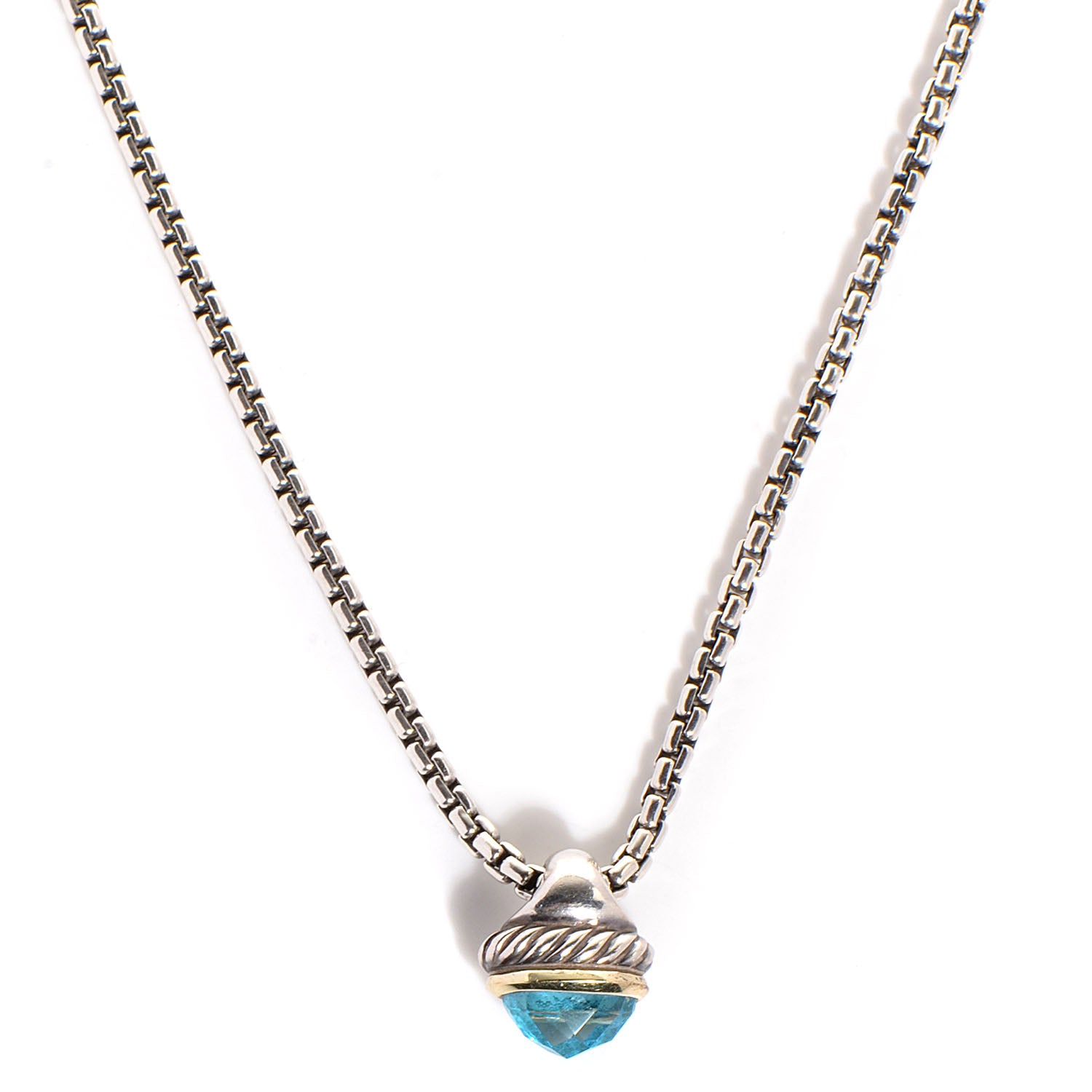 David Yurman Sterling Silver and 14k Gold Blue Topaz Acorn Pendant Necklace 1 of 6