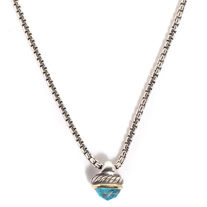 David Yurman Sterling Silver and 14k Gold Blue Topaz Acorn Pendant Necklace 1 of 6