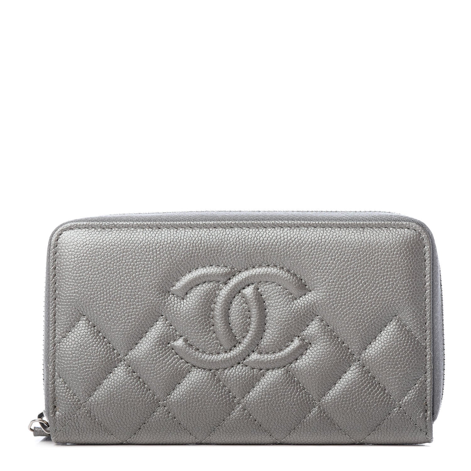 Chanel Metallic Caviar Quilted Medium Maxi CC Zip Around Wallet Grey 1 of 9