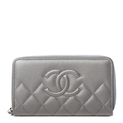 Chanel Metallic Caviar Quilted Medium Maxi CC Zip Around Wallet Grey 1 of 9