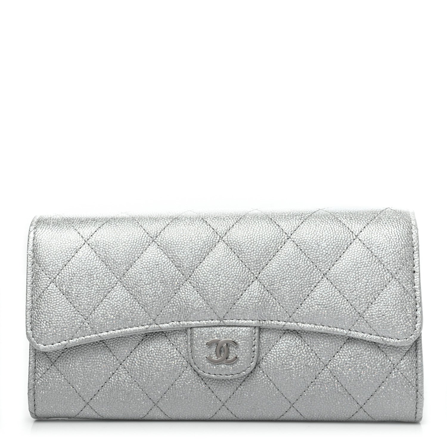 Chanel Glittered Metallic Caviar Quilted Large Flap Wallet Silver 1 of 7