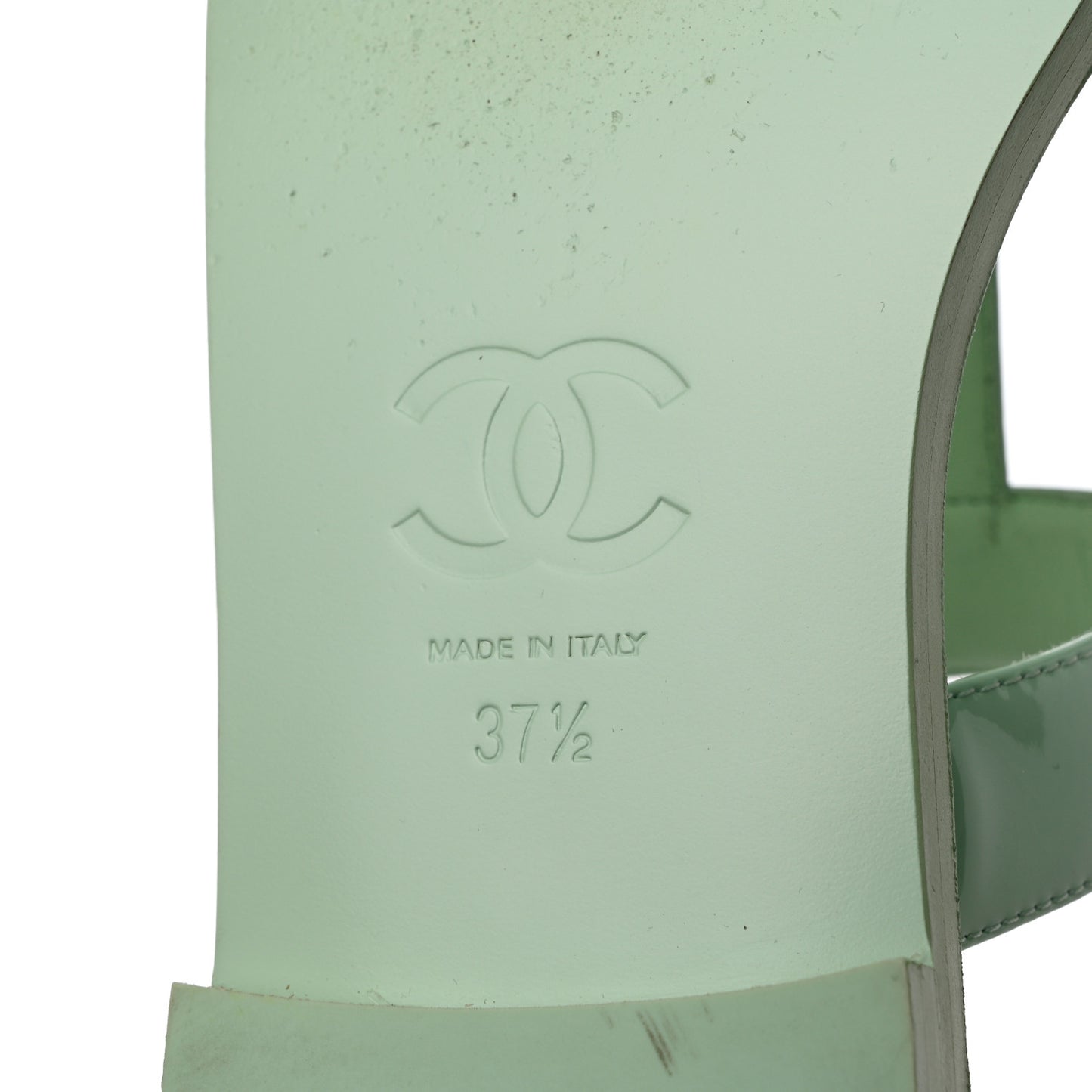 Lambskin Patent Chain CC Logo Thong Flat Sandals 37.5 Green