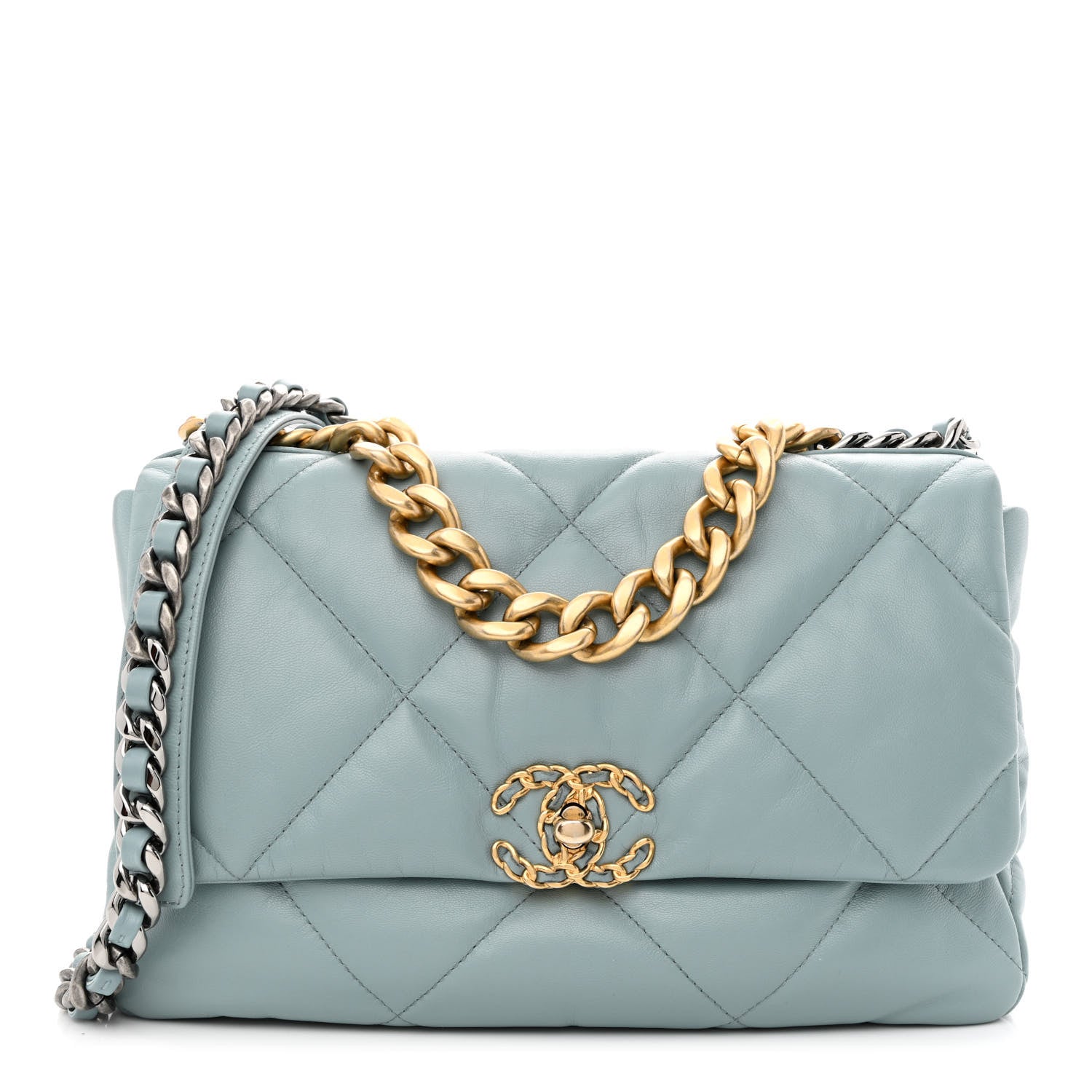 Chanel Lambskin Quilted Large Chanel 19 Flap Light Blue 1 of 10
