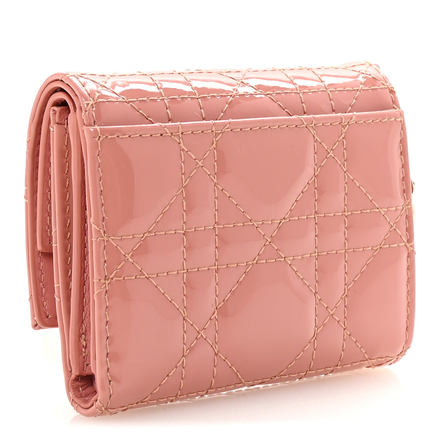 Patent Cannage Lady Dior Lotus Wallet Ethereal Pink