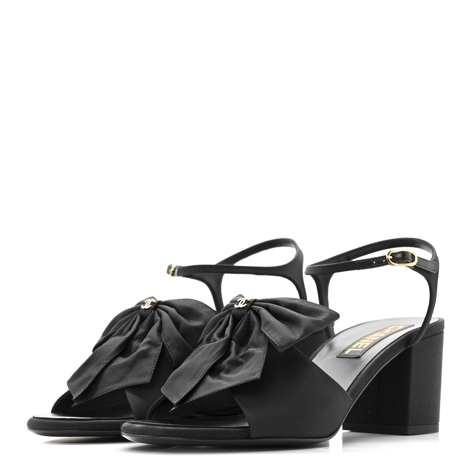 Chanel Silk Crystal Bow CC Sandals 40 Black 4 of 9