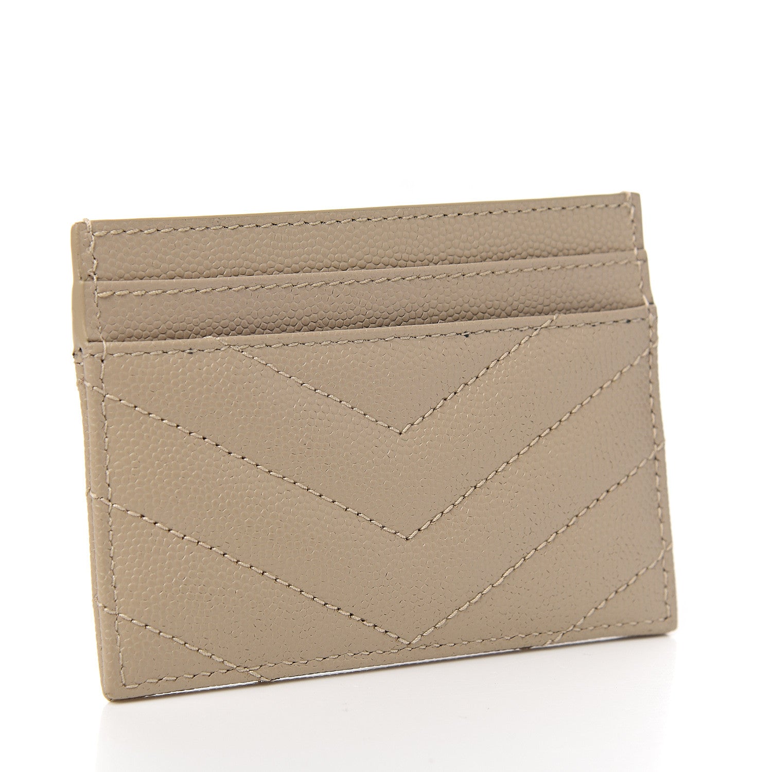 Saint Laurent Grain De Poudre Matelasse Chevron Monogram Credit Card Case Sea Salt 2 of 7