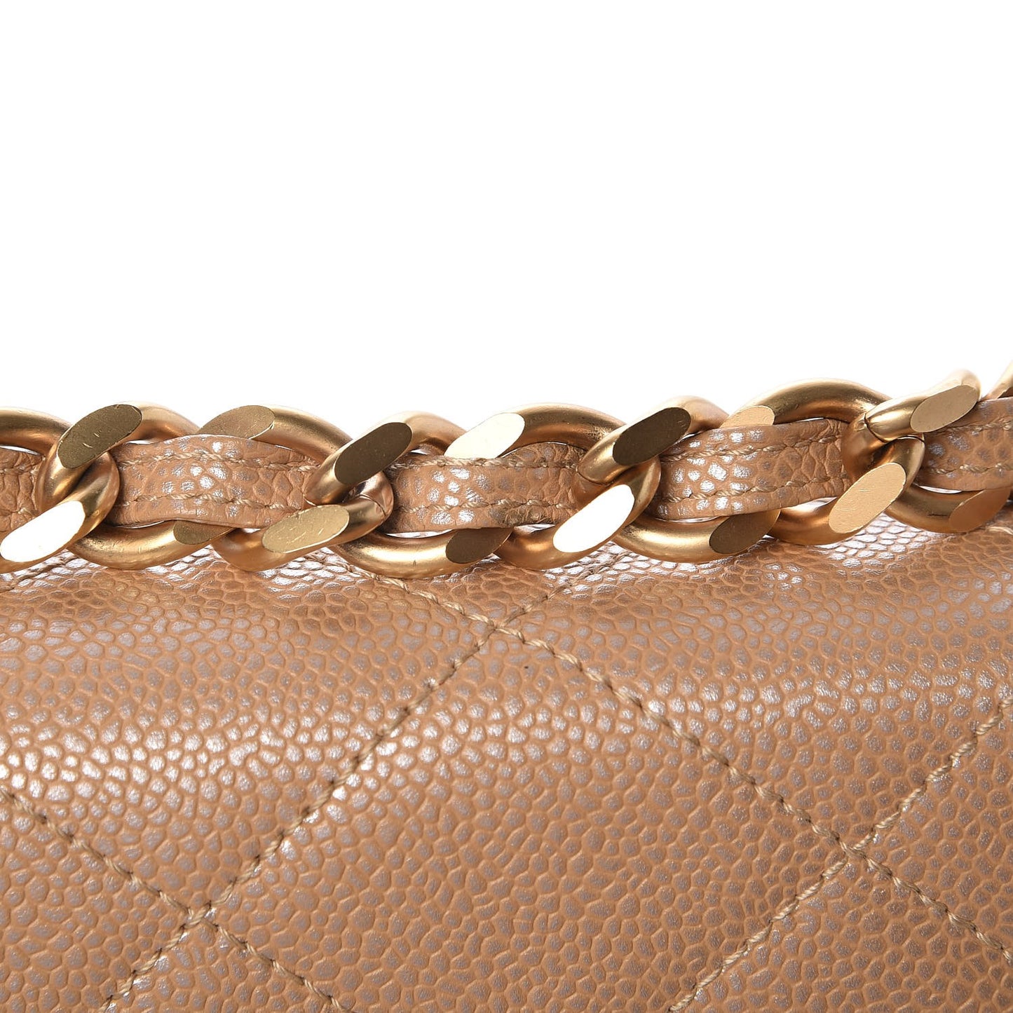 Metallic Caviar Quilted Medium Single Flap Beige