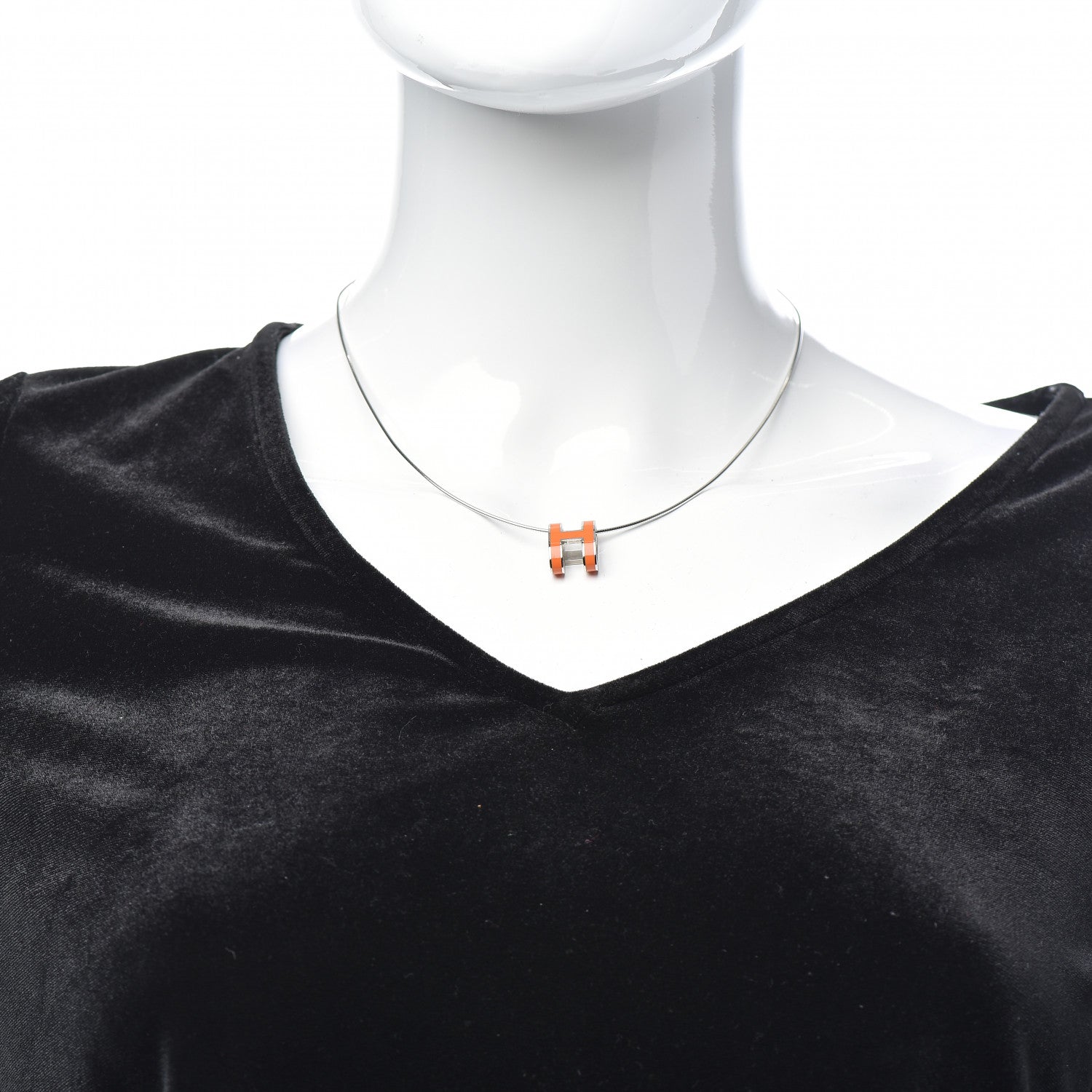 Hermes Lacquered Gold Pop H Pendant Necklace Orange 2 of 6