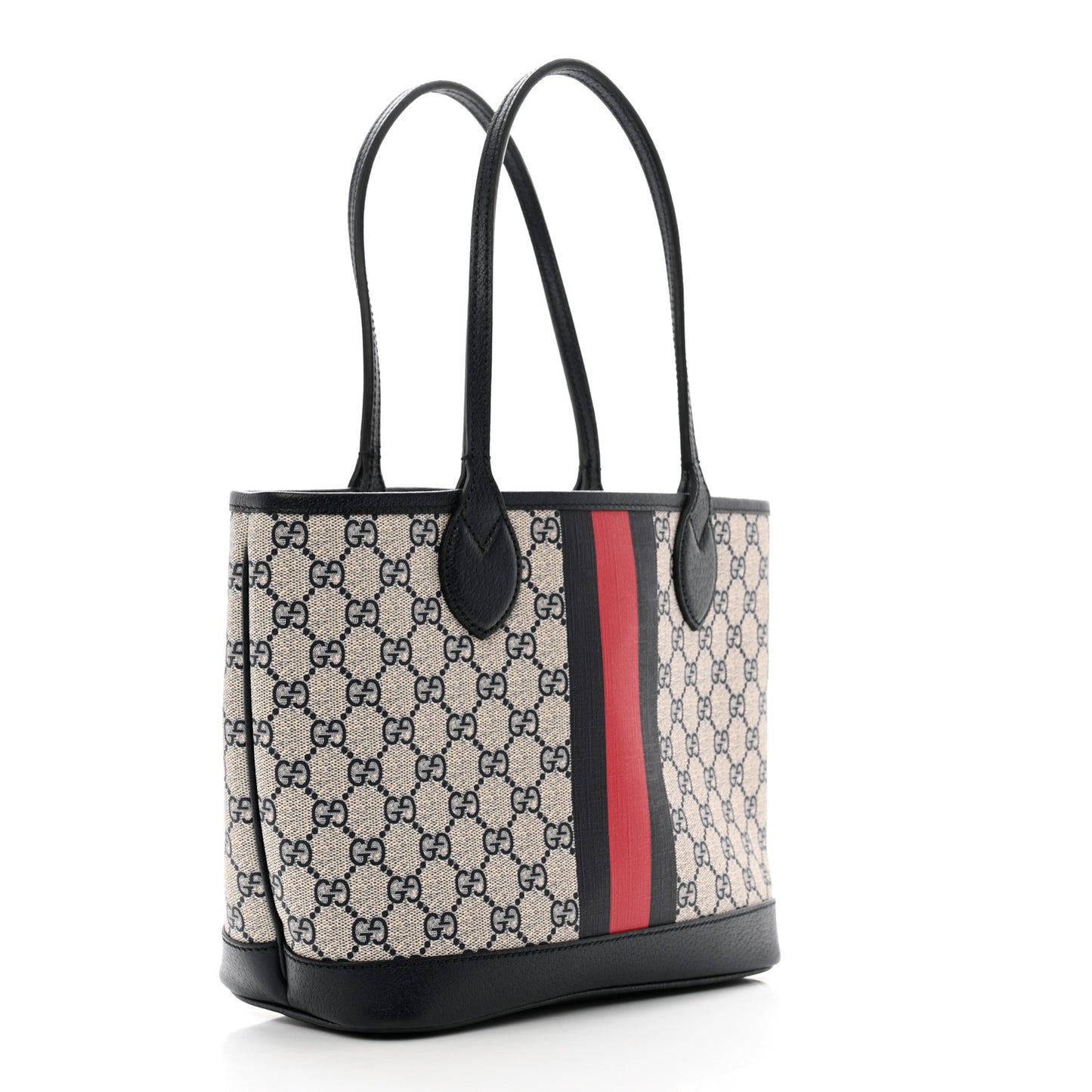 GG Supreme Monogram Textured Dollar Calfskin Web Small Ophidia Tote Beige Blue
