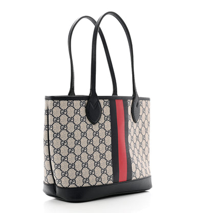 Gucci GG Supreme Monogram Textured Dollar Calfskin Web Small Ophidia Tote Beige Blue 3 of 10