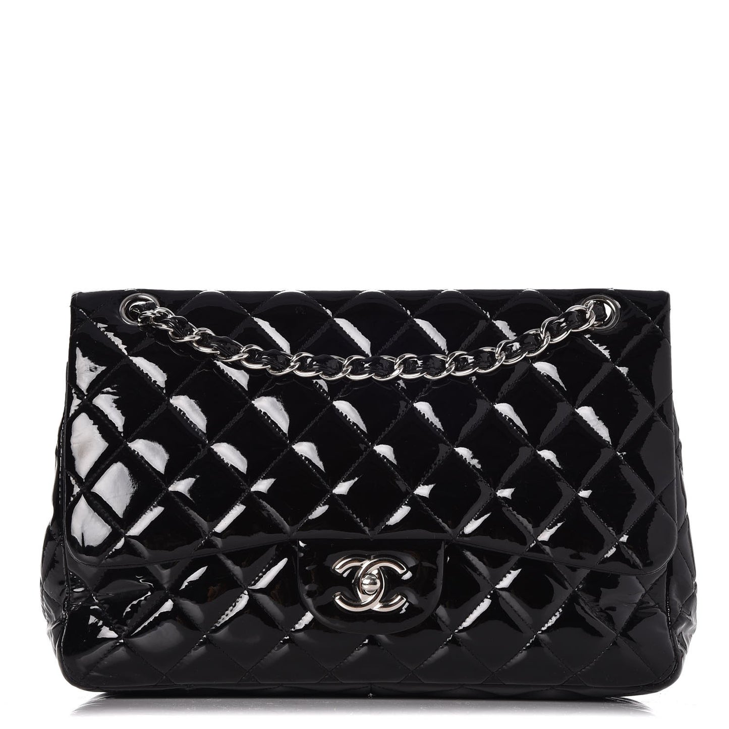 Patent Quilted Jumbo Double Flap Black