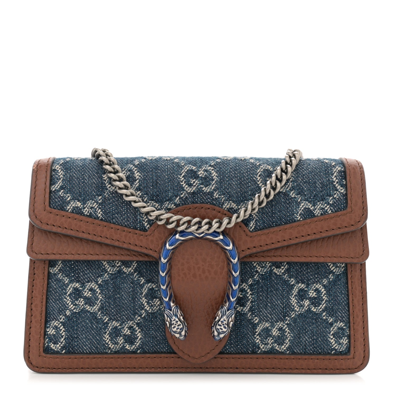 Gucci New Denim GG Monogram Dollar Calfskin Enamel Super Mini Dionysus Shoulder Bag Blue Tea Cuir Epilog Electric Blue 1 of 9