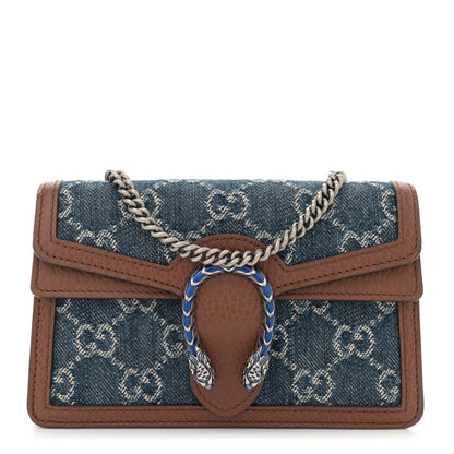 Gucci New Denim GG Monogram Dollar Calfskin Enamel Super Mini Dionysus Shoulder Bag Blue Tea Cuir Epilog Electric Blue 1 of 9