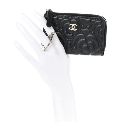 Chanel Lambskin Camellia Embossed Key Holder Case Black 2 of 8