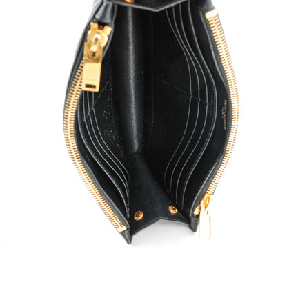 Saint Laurent Grain De Poudre Matelasse Chevron Monogram Double Zip Wallet Black 5 of 7