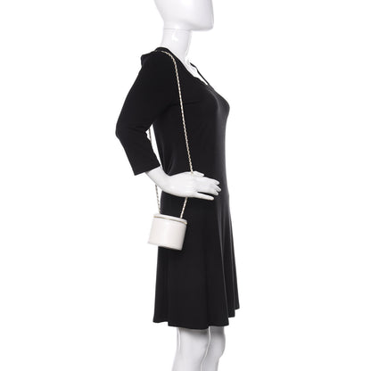 Chanel Lambskin Quilted Round Small Vanity Case With Chain White Black 2 of 9