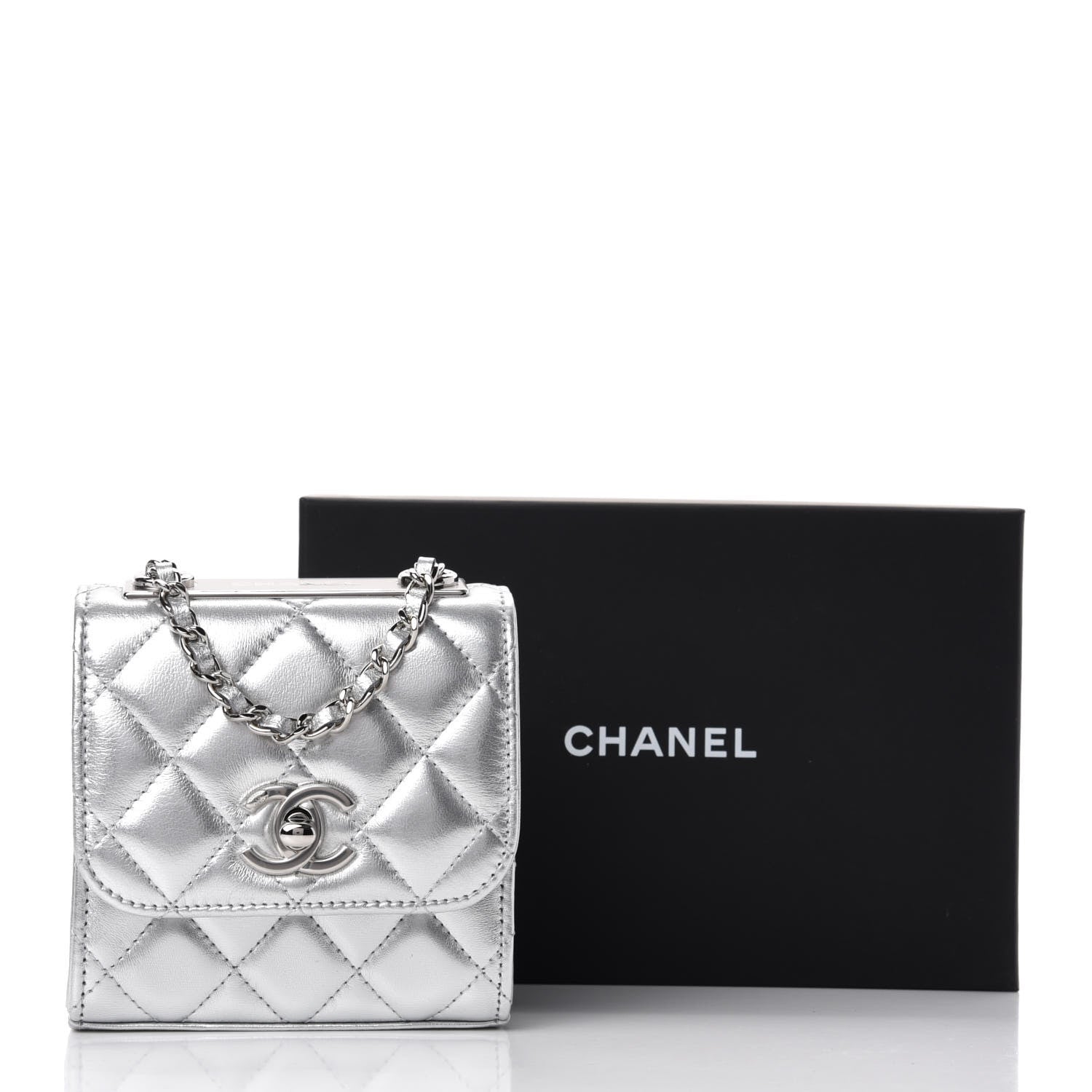 Chanel Metallic Lambskin Quilted Mini Trendy CC Clutch With Chain Silver 12 of 12