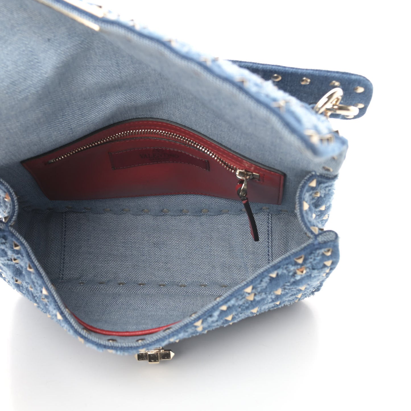 Denim Medium Rockstud Spike Shoulder Bag Denim