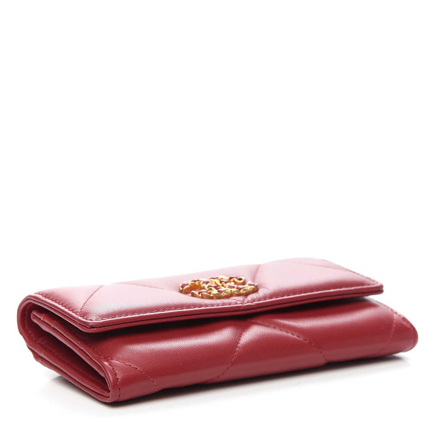 Goatskin Quilted Chanel 19 Flap Wallet Dark Pink