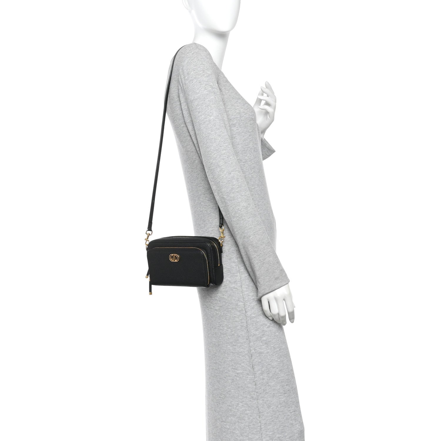 Christian Dior Grained Calfskin Caro Double Pouch Black 2 of 10