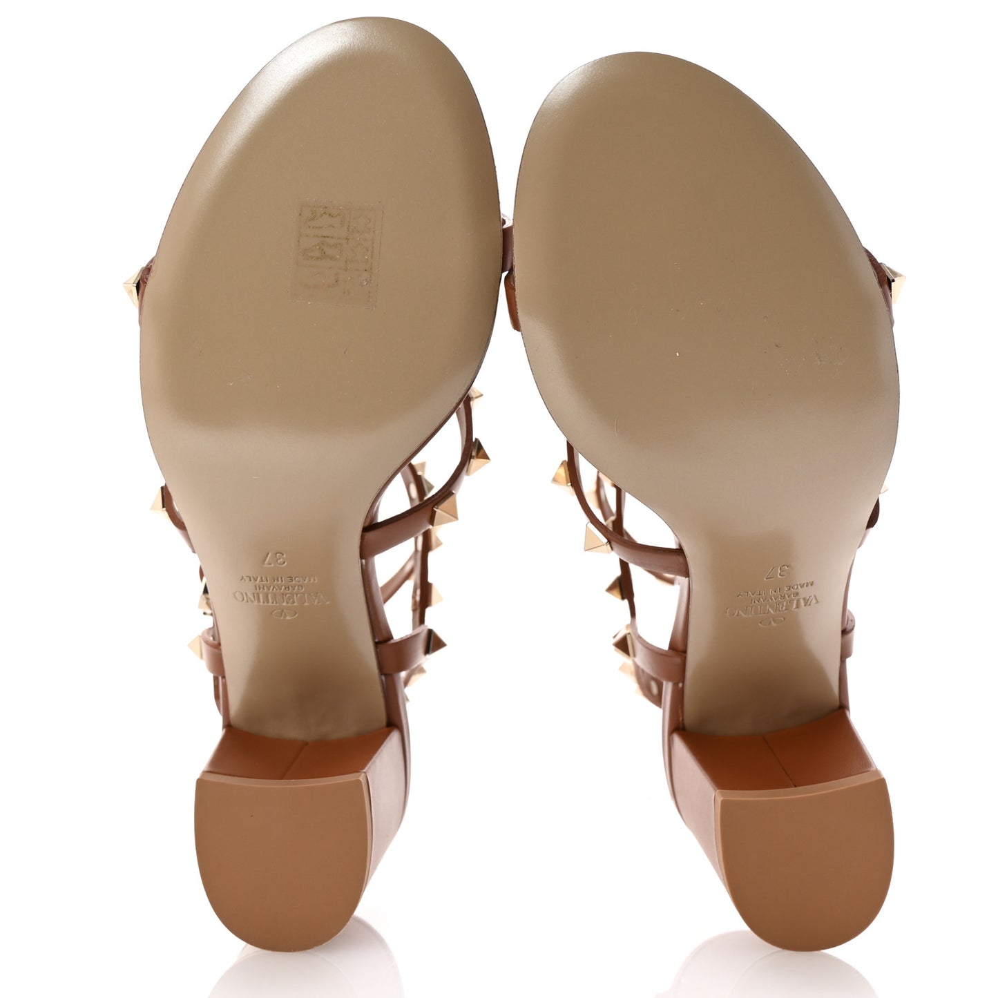 Calfskin Rockstud 60mm City Sandals 37 Saddle Brown