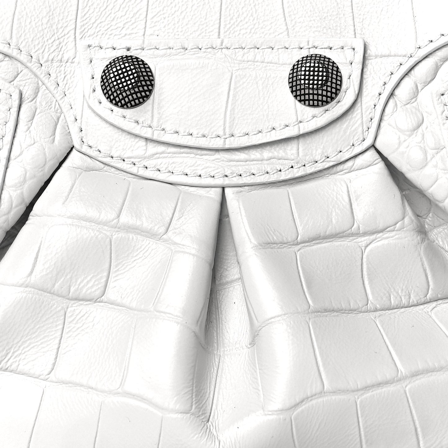 Extra Supple Calfskin Crocodile Embossed Le Cagole Shoulder Bag XS White