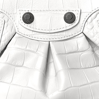 Balenciaga Extra Supple Calfskin Crocodile Embossed Le Cagole Shoulder Bag XS White 8 of 10