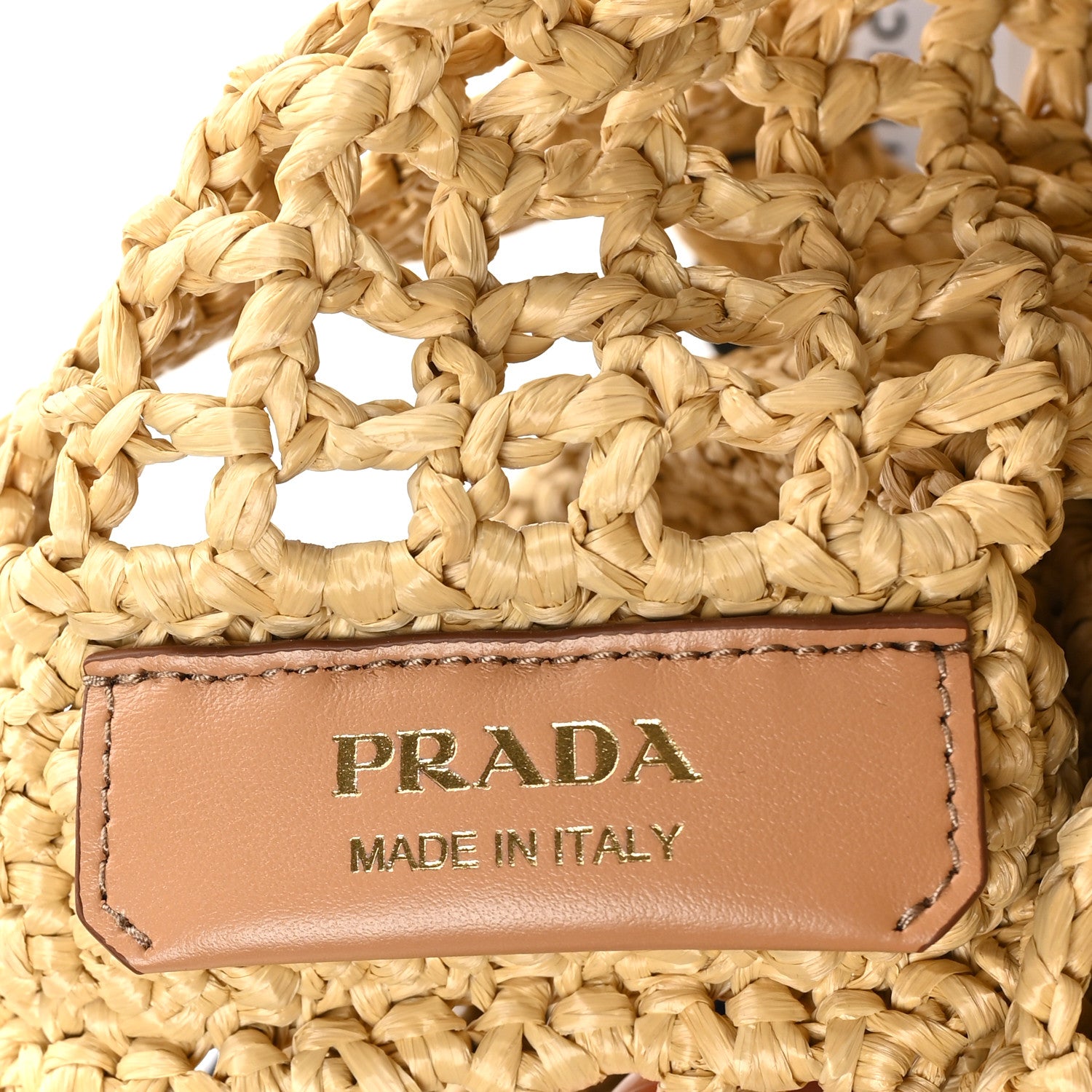 Prada Yarn Raffia Effect Crochet Logo Embroidered Tote Bag Naturale 6 of 10