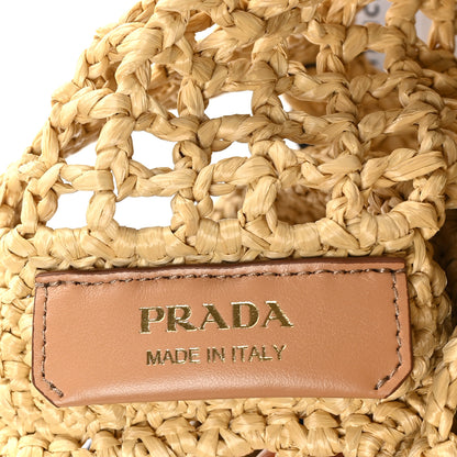 Prada Yarn Raffia Effect Crochet Logo Embroidered Tote Bag Naturale 6 of 10