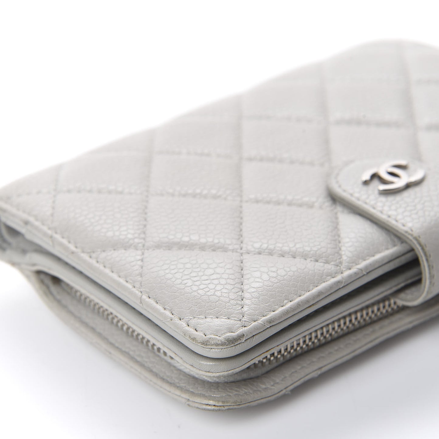Caviar Quilted CC French Wallet Light Gray
