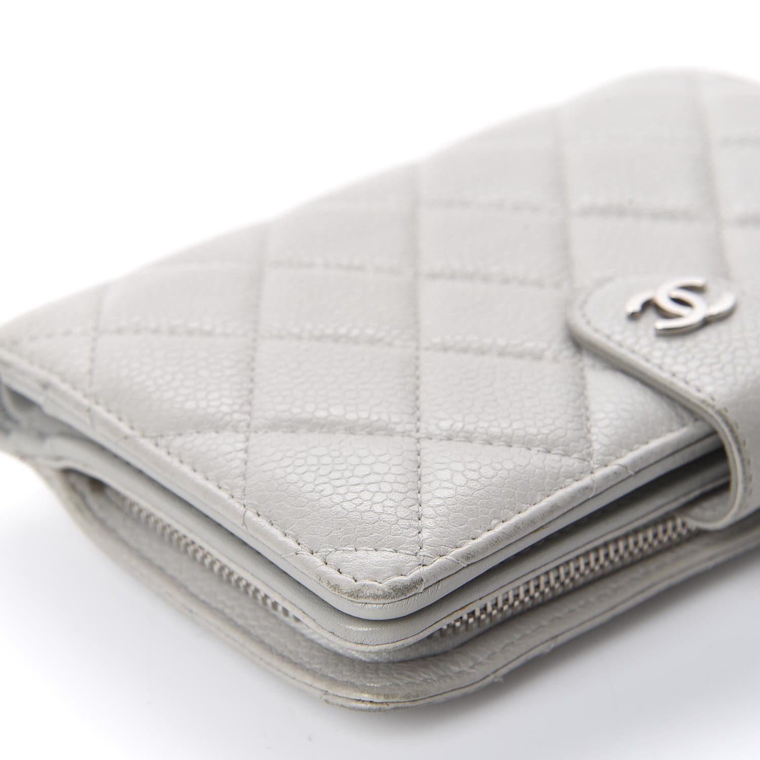 Chanel Caviar Quilted CC French Wallet Light Gray 10 of 15