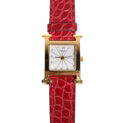 Hermes Stainless Steel Alligator 21mm Heure H Hour Quartz Watch Rouge Casaque 1 of 8