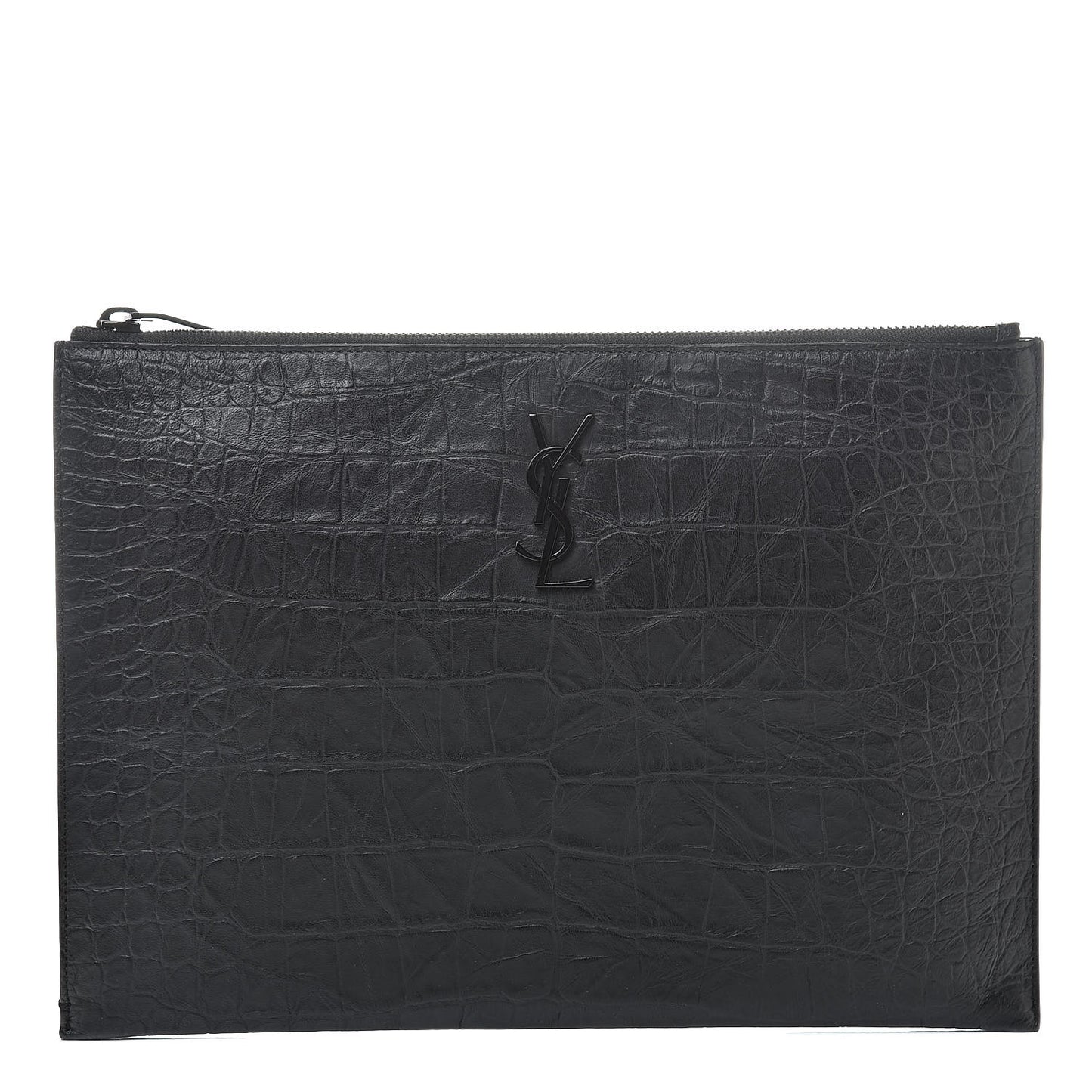 Calfskin Crocodile Embossed Monogram iPad Case Black