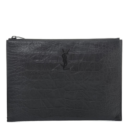 Saint Laurent Calfskin Crocodile Embossed Monogram iPad Case Black 1 of 7
