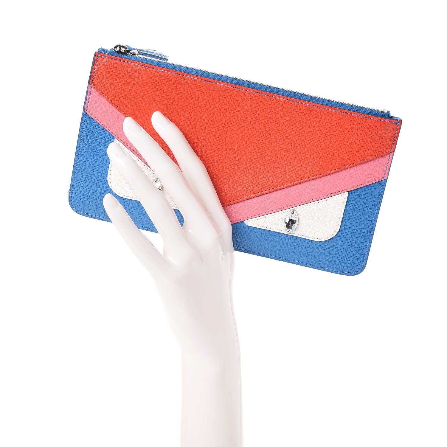 Fendi Vitello Elite Crystal Eye Monster Zip Pouch Royal Blue Papavero Multicolor 2 of 8