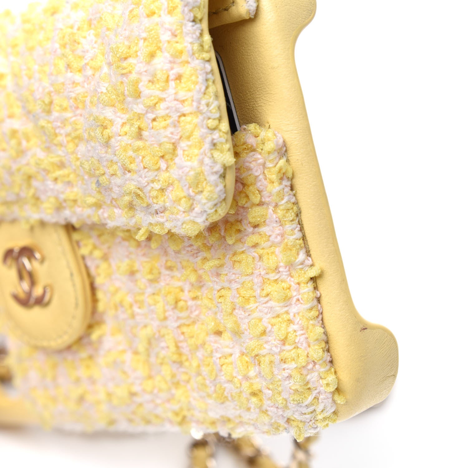 Chanel Tweed Quilted iPhone XII Pro Max Case With Chain Yellow