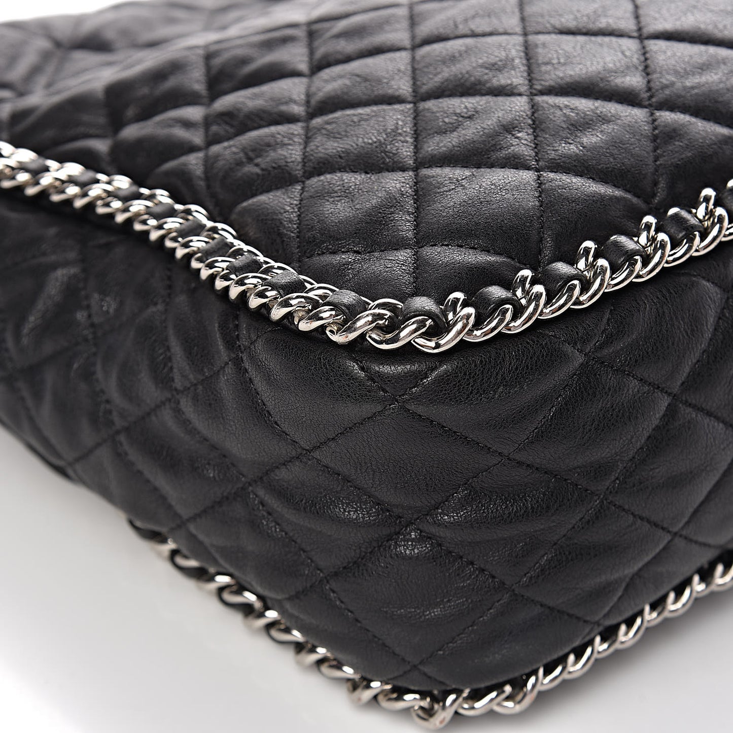 Washed Lambskin Quilted Maxi Chain Around Flap Black