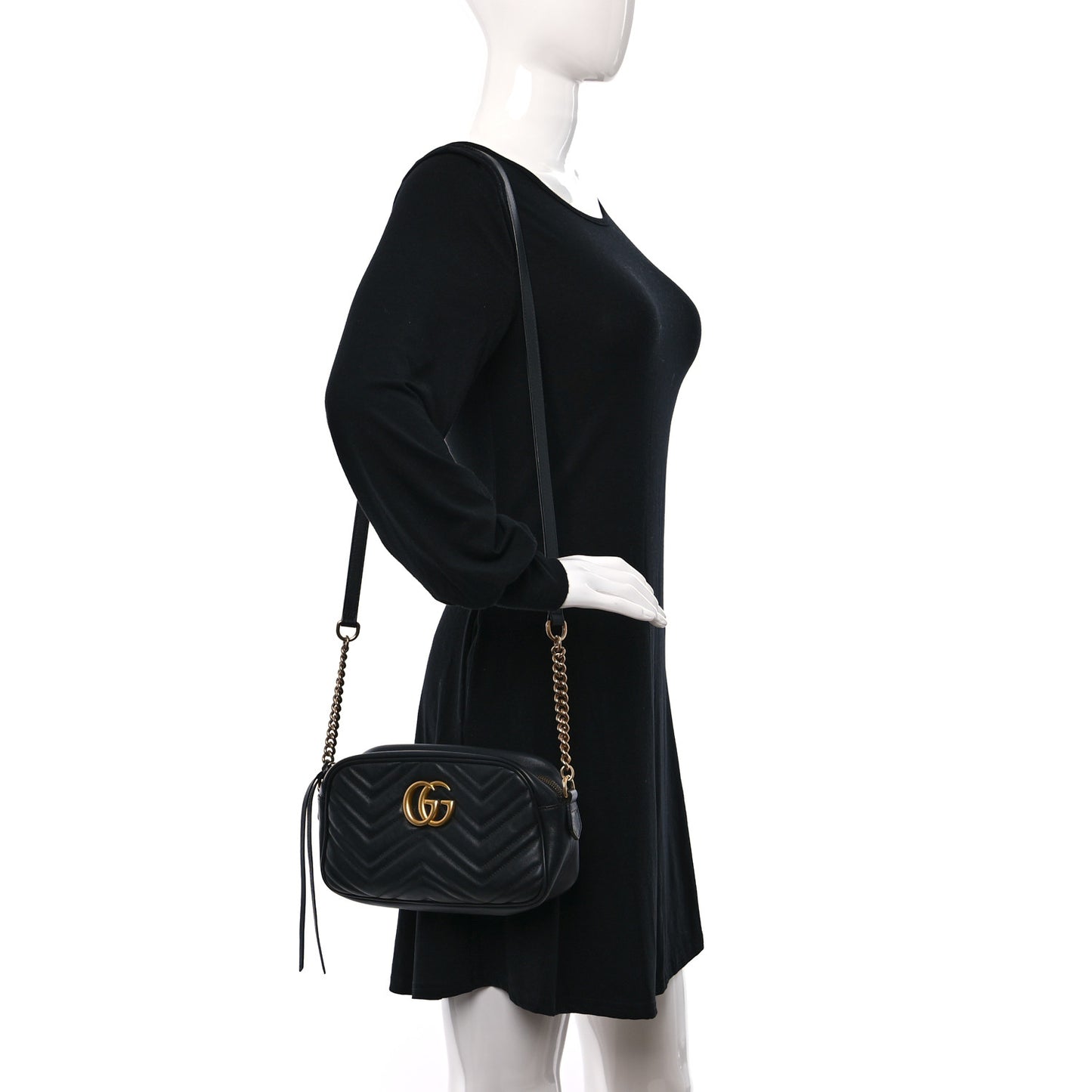 Calfskin Matelasse Small GG Marmont Chain Shoulder Bag Black