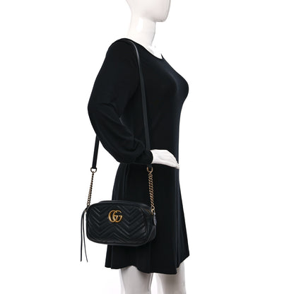 Gucci Calfskin Matelasse Small GG Marmont Chain Shoulder Bag Black 2 of 10
